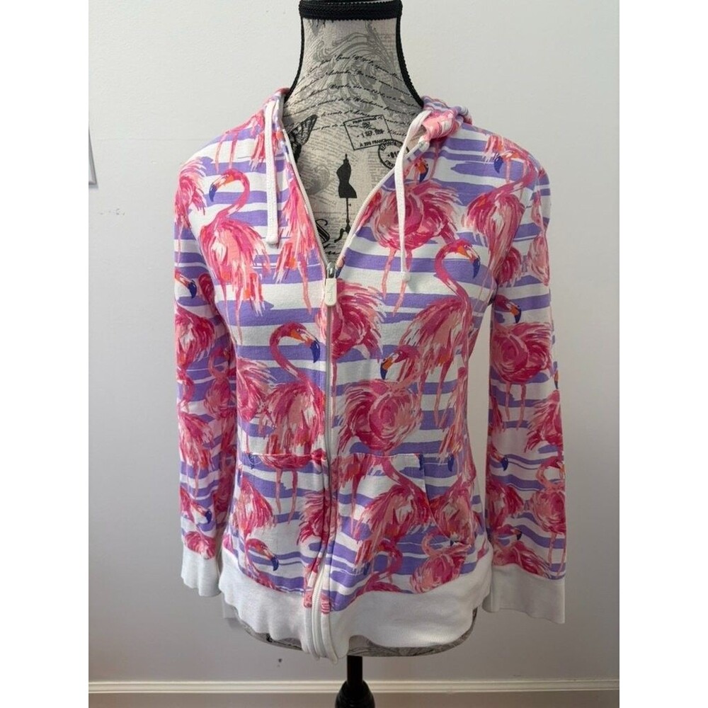 SunBay Hoodie Women's PS Flamingo Print Full Zip Cotton Multicolor RN 45749 Used